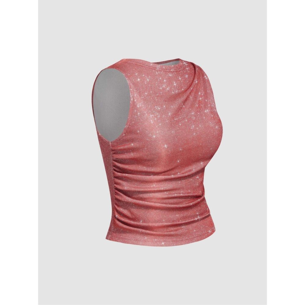 CIDER Women’s Red Glitter Ruched Asymmetrical Sleeveless Tank Top Size Small NWT